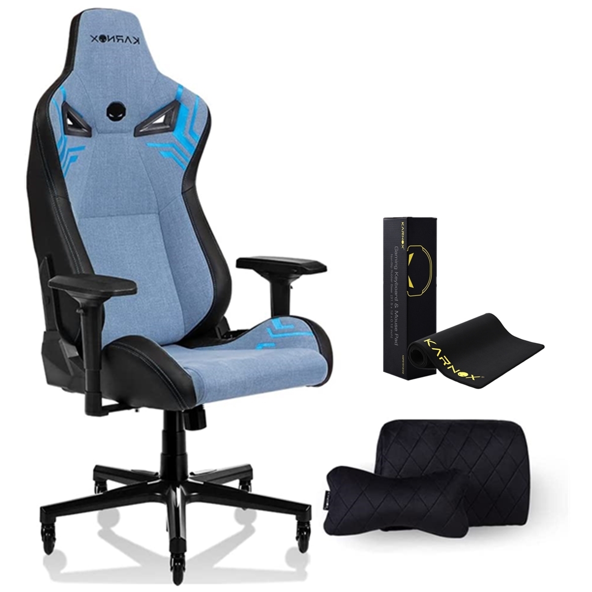 KARNOX Gaming Chair Ergonomic Office Chair Cloth 4D Armrests Recliner Chair Aluminum Base Bluish Gre