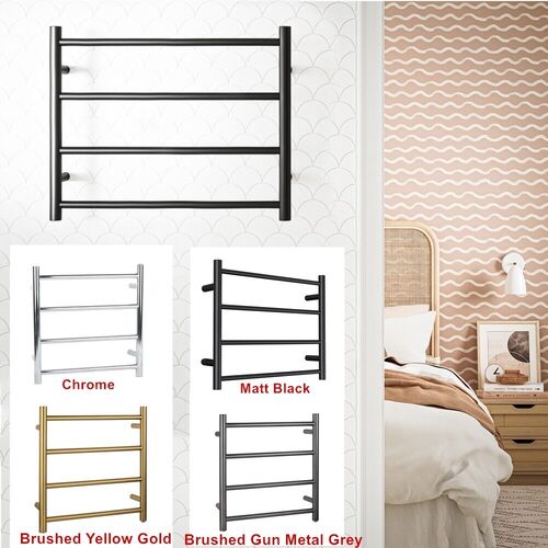 Electric Heated Towel Rack 4 Bars Round Wall Mounted  Stainless Steel Towel Rail