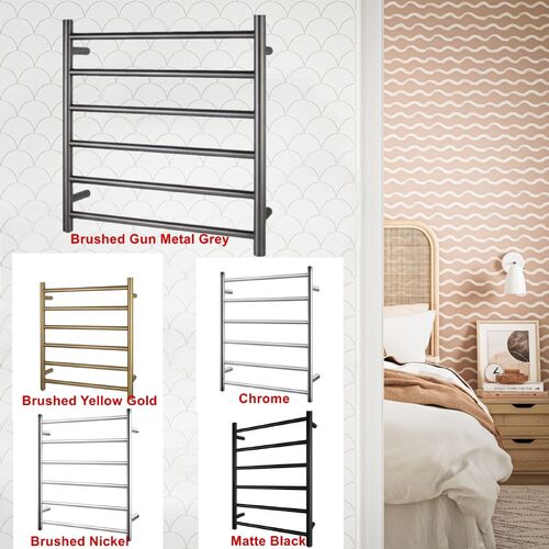 Electric Heated Towel Rack 6 Bars Round Wall Mounted  Stainless Steel Towel Rail