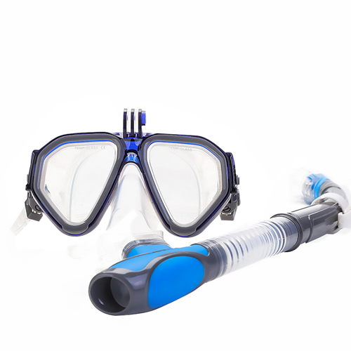 Diving Mask Scuba Snorkel Goggles Set with GoPro Camera Mount Wide Vision