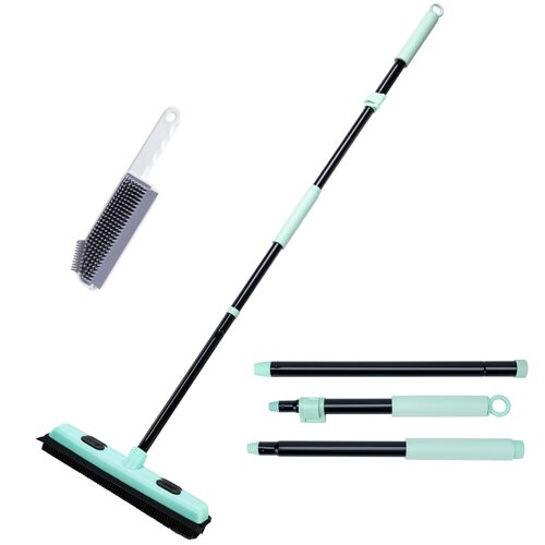 DALIPER Rubber Broom Pet Hair Remover with Squeegee, 133cm Long Handle Fur Sweeper with Small Detailing Lint Brush