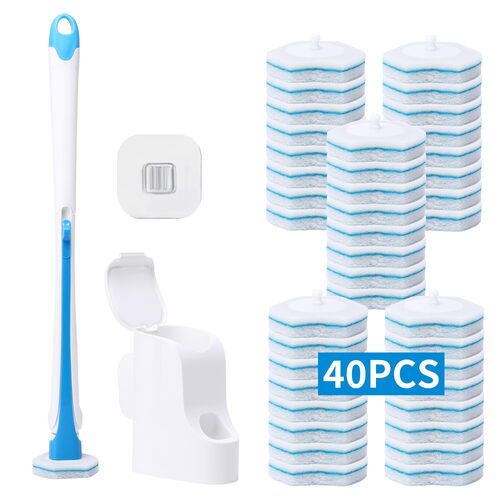 DALIPER Disposable Toilet Brush with 40PCS Refills, Wall Mounted Compact Bathroom Bowl Wand Cleaning System Long Handle with Storage Caddy
