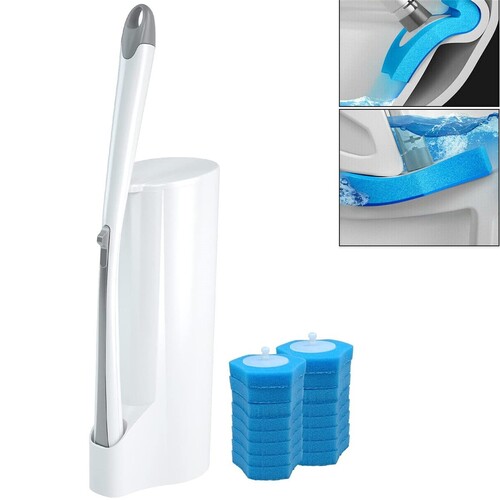 BOOMJOY Disposable Toilet Brush Set Replaceable Head Long Handle Cleaning Scrubber Tool