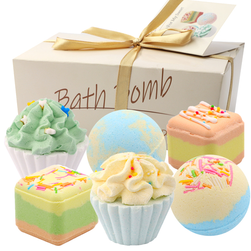 6PCS Handmade Bath Bomb Organic Cupcakes Truffles Sprinkle Balls Gift Set for Kids Women Girls Mother