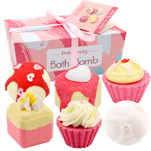 6PCS Handmade Organic Cupcakes Truffles Sprinkle Balls Bath Bomb Gift Set for Kids Women Girls Mother