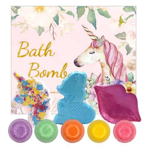 8PCS Handmade Organic Unicorn Mermaid Lip Burger Bath Bomb Gift Set for Kids Women Girls Mother