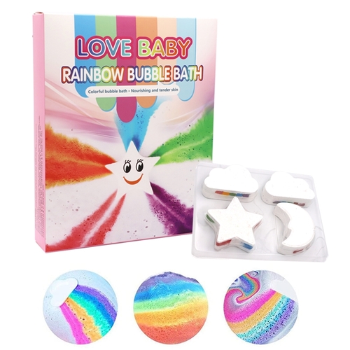 4PCS Handmade Bath Bombs Gift Set Natural Ingredients Rainbow Cloud Star with Rich Bubble for Kids Women Girls Mother