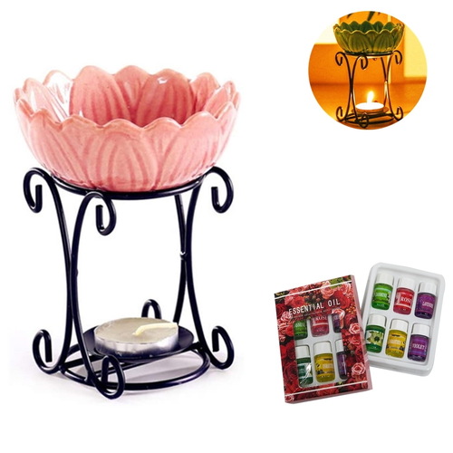Aurora Lotus Flower Romantic Ceramic Tealight Candle Holder Essential Oil Burner Incense Aroma Diffuser Furnace Home Decoration Pink