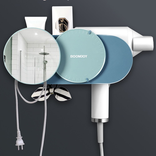 Boomjoy Drill Less Wall Mount Hair Dryer Holder Bathroom Mirror Storage 