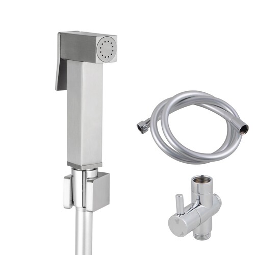 Square Toilet Bidet Spray Wash Kit Diverter Set Brass Hand Held Shower Head with 1.2m PVC Hose Brushed Nickel
