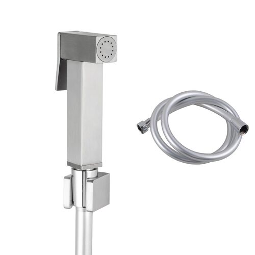 Square Toilet Bidet Spray Kit Brass Hand Held Shower Head with 1.2m PVC Hose Brushed Nickel