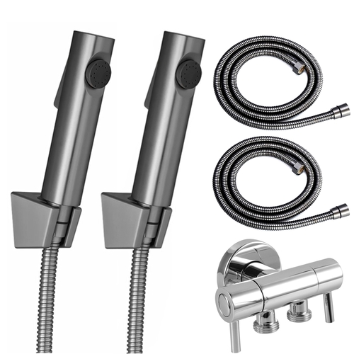 2 Pack Toilet Bidet Spray Kit Hand Held Shower Head Brushed Nickel with Dual Control Double Switch Diverter