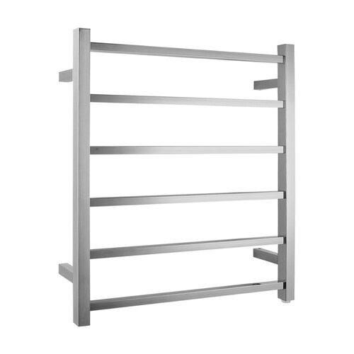 Electric Heated Towel Rack Wall Mounted Towel Rail 6 Bars Square Brushed Nickel