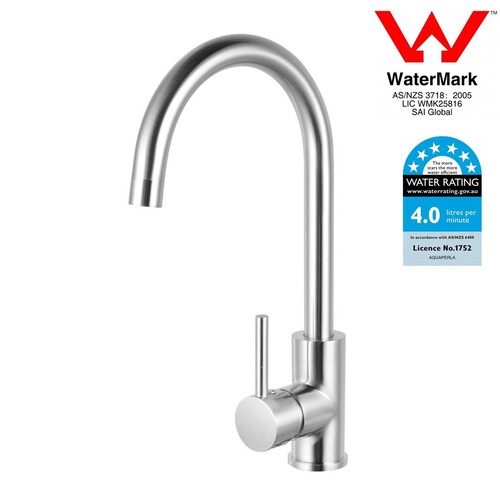 WELS Kitchen Sink Mixer Tap 360?Swivel Round Bar Sink Faucet Gooseneck Spout Brushed Nickel