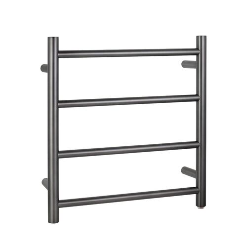 Electric Heated Towel Rack Wall Mounted Towel Rail 4 Bars Round Brushed Gun Metal Grey