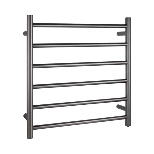 Electric Heated Towel Rack Wall Mounted Towel Rail 6 Bars Round Brushed Gun Metal Grey