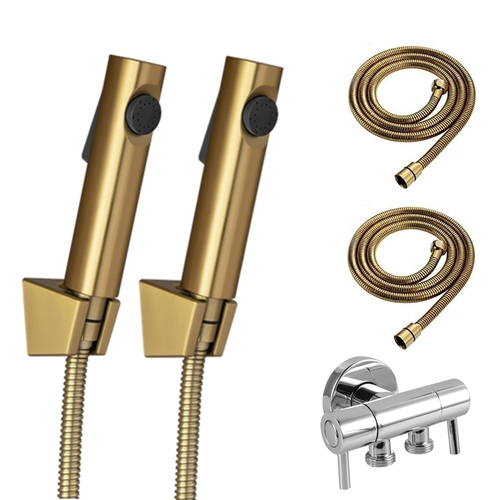 2 Pack Toilet Bidet Spray Kit Hand Held Shower Head Brushed Yellow Gold with Dual Control Double Switch Diverter