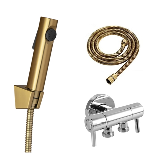 Toilet Bidet Spray Kit Hand Held Shower Head Brushed Yellow Gold with Dual Control Double Switch Diverter