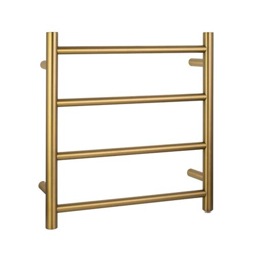 Electric Heated Towel Rack Wall Mounted Towel Rail 4 Bars Round Brushed Yellow Gold