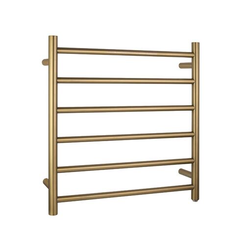 Electric Heated Towel Rack Wall Mounted Towel Rail 6 Bars Round Brushed Yellow Gold