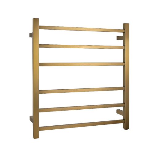 Electric Heated Towel Rack Wall Mounted Towel Rail 6 Bars Square Brushed Yellow Gold