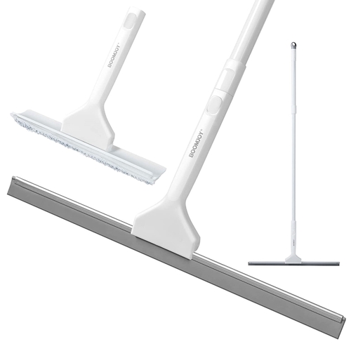 BOOMJOY 55CM Large Floor Squeegee with 28CM Microfiber Scrubber Set with Long Telescopic Handle, Widen Rubber Blade Squeegee
