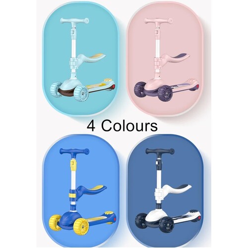 Foldable Kids Scooter Adjustable Height Toddler Scooter with Flip-able Seat Flashing LED Lights 3 Wheels