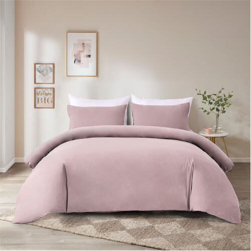 4PCS Quilt/Duvet Cover Flat Sheet Pillowcase Soft Bedding Set 100% Washed-Cloth Cotton Pink