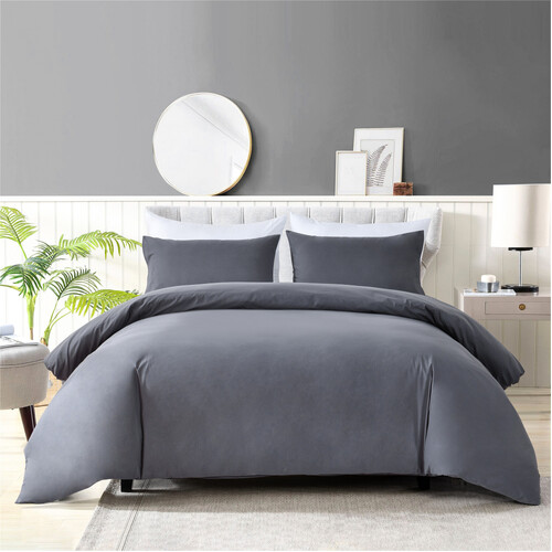 4PCS Quilt/Duvet Cover Flat Sheet Pillowcase Soft Bedding Set 100% Washed-Cloth Cotton Grey