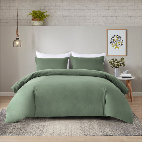 4PCS Quilt/Duvet Cover Flat Sheet Pillowcase Soft Bedding Set 100% Washed-Cloth Cotton Green