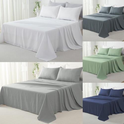 100% Cotton Twill 4 Piece Bed Sheet Set Flat Sheet Fitted Sheet Pillowcases for Single/King Single/Double/Queen/King/Super King