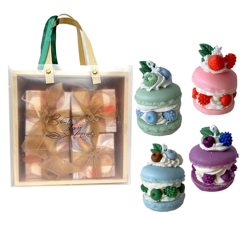 Handmade Macaroon Perfume Scented Candle Set with Wood Gift Box