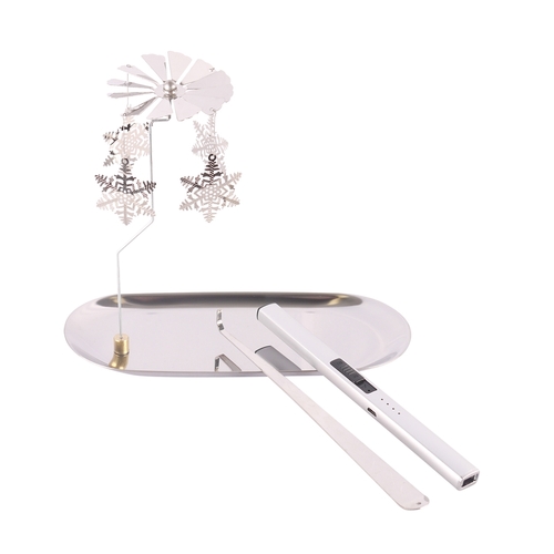 ROMANTICTIMES Rotating Candle Holder Set Carrousel with Tray Wick Hook Electric Windproof Lighter