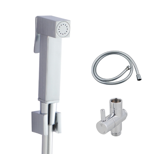 Square Toilet Bidet Spray with Diverter Wash Kit Brass Hand Held Shower Head with 1.2m PVC Hose Chrome