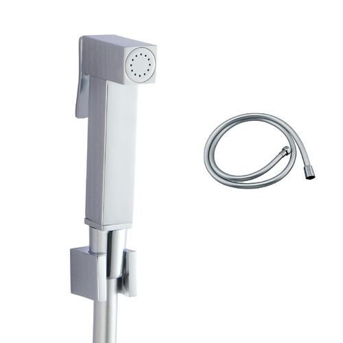 Square Toilet Bidet Spray Kit Brass Hand Held Shower Head with 1.2m PVC Hose Chrome