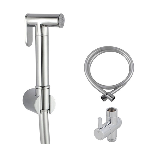 Toilet Bidet Spray Wash Kit with Diverter Tap Set Brass Hand Held Shower Head with 1.2m PVC Water Hose Chrome