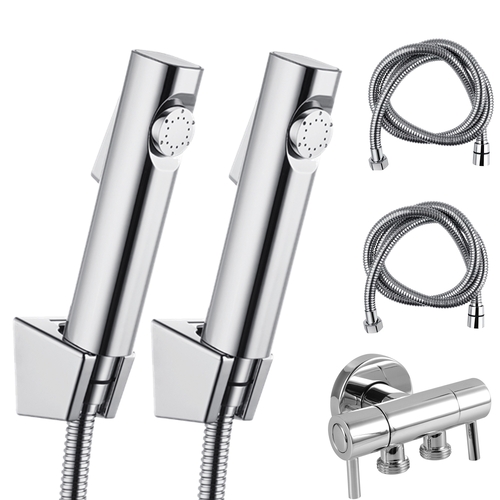 2 Pack Toilet Bidet Spray Kit Hand Held Shower Head with Dual Control Double Switch Diverter Chrome