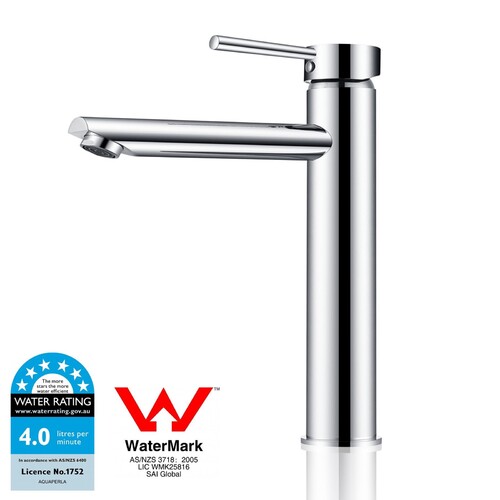 WELS Solid Brass Round Chrome Tall Basin Mixer Vanity Mixer Tap Bathroom Sink Faucet
