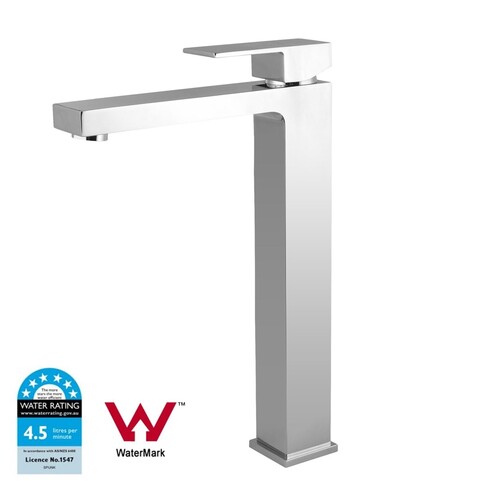 WELS Solid Brass Square Tall Basin Mixer Tap Vanity Tap Bench Top Bathroom Sink Faucet Chrome