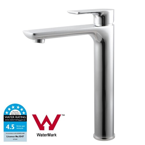 WELS Solid Brass Chrome Round Tall Basin Mixer Tap Bathroom Basin Tap Sink Faucet