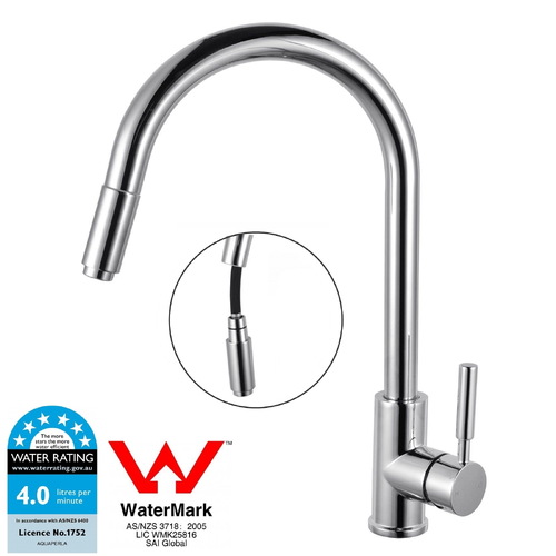 WELS Pull Out Kitchen Sink Mixer Tap 360? Swivel Solid Brass Kitchen Faucet Round Chrome