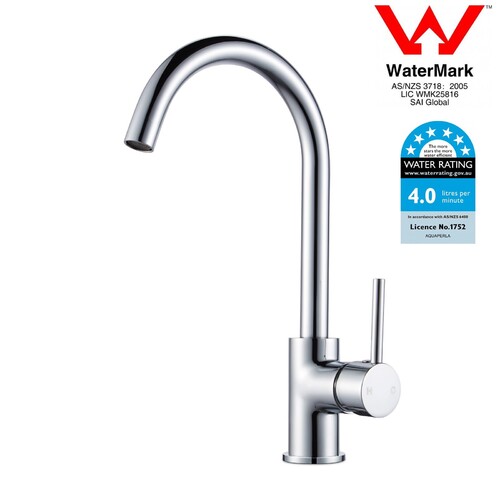 WELS Kitchen Sink Mixer Tap 360?Swivel Round Bar Sink Faucet Gooseneck Spout Chrome