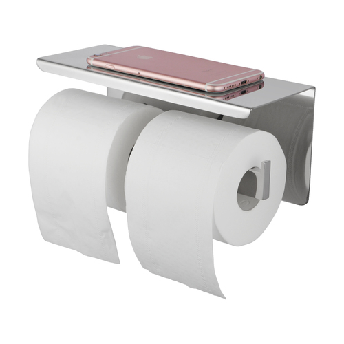 Double Toilet Paper Holder Bathroom Tissue Roll Holder with Shelf Cover Chrome
