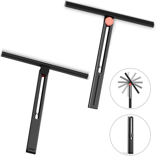 Shower Squeegee for Glass Doors with 2 Pack Multi-Purpose 360° Rotating Window Squeegees for Walls Wiper, Car Windshield, Tile, Mirrors and Kitchen