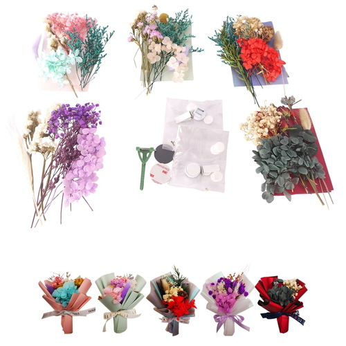 5 X Mini Handmade Dried Flower Bouquets DIY Material Package Car Air Vent Clip Fridge Magnet Wedding Brooch Home Decor Event Gift