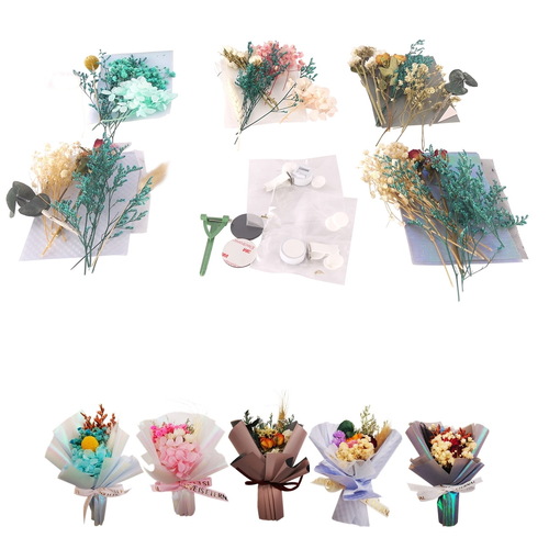 5 X Mini Handmade Dried Flower Bouquets DIY Material Package Car Air Vent Clip Fridge Magnet Wedding Brooch Home Decor Event Gift