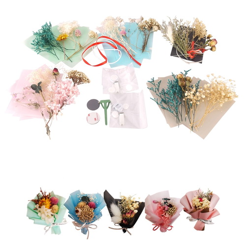 5 X Mini Handmade Dried Flower Bouquets DIY Material Package Car Air Vent Clip Fridge Magnet Wedding Brooch Home Decor Event Gift