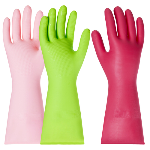BOOMJOY 3 Pairs Rubber Cleaning Gloves for Dishwashing, Dish gloves, Reusable Kitchen Gloves Heavy Duty