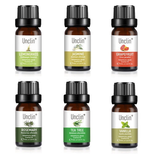 UNCLIN Essential Oil Set 100% Pure Natural Aromatherapy 6 Pack 10ml Grapefruit Jasmine Lemongrass Rosemary Tea Tree Vanilla