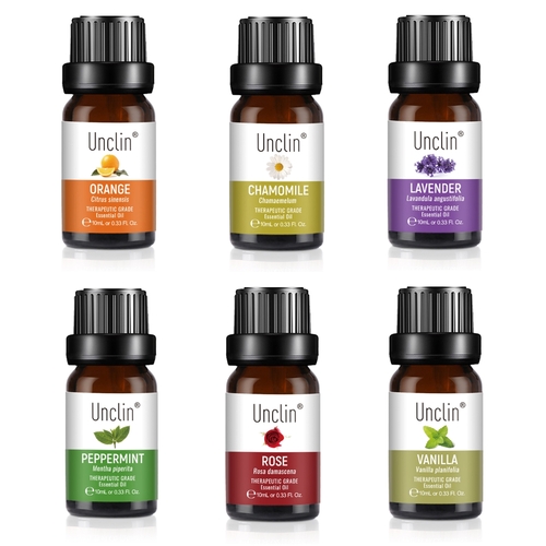 UNCLIN Essential Oil Set 100% Pure Natural Aromatherapy 6 Pack 10ml Chamomile Lavender Orange Peppermint Rose Vanilla